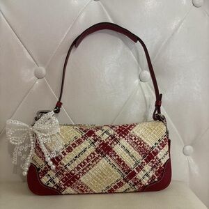 Chic Red and Cream Plaid Shoulder Bag